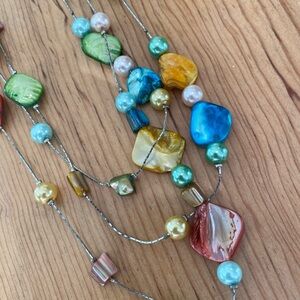 Colorful Three-Strand Beaded Necklace